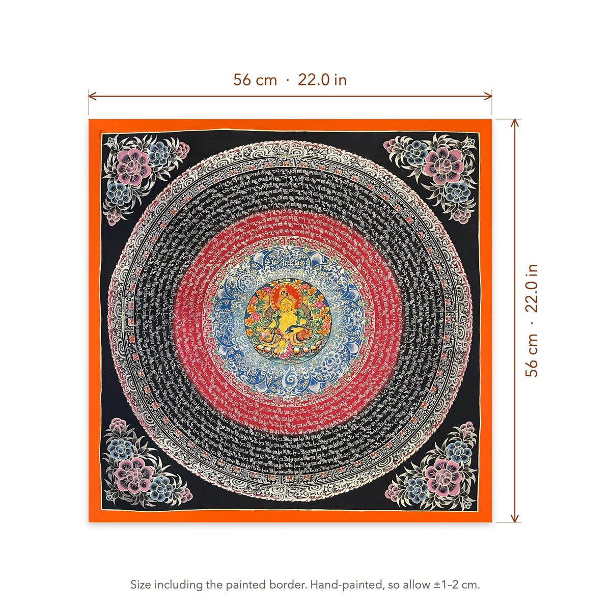 Size diagram: 56 × 56 cm (22.0 × 22.0 in), including the painted border