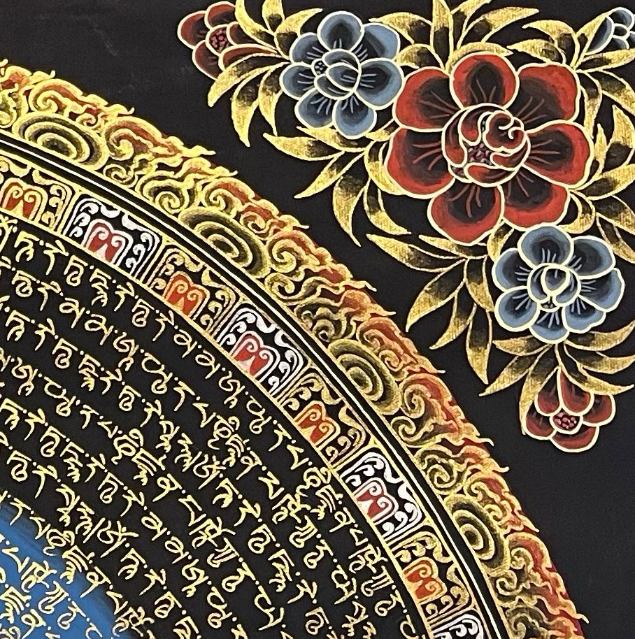 Mantra Mandala thangka, detail: top-right corner