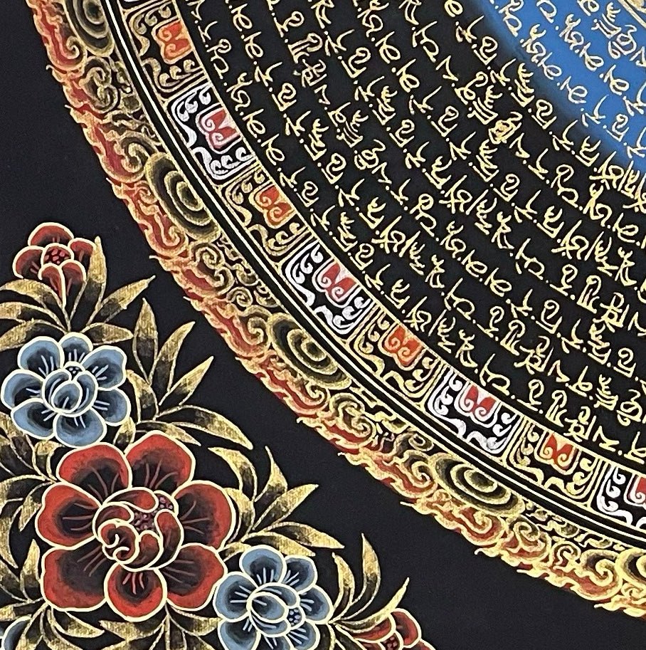 Mantra Mandala thangka, detail: bottom-left corner