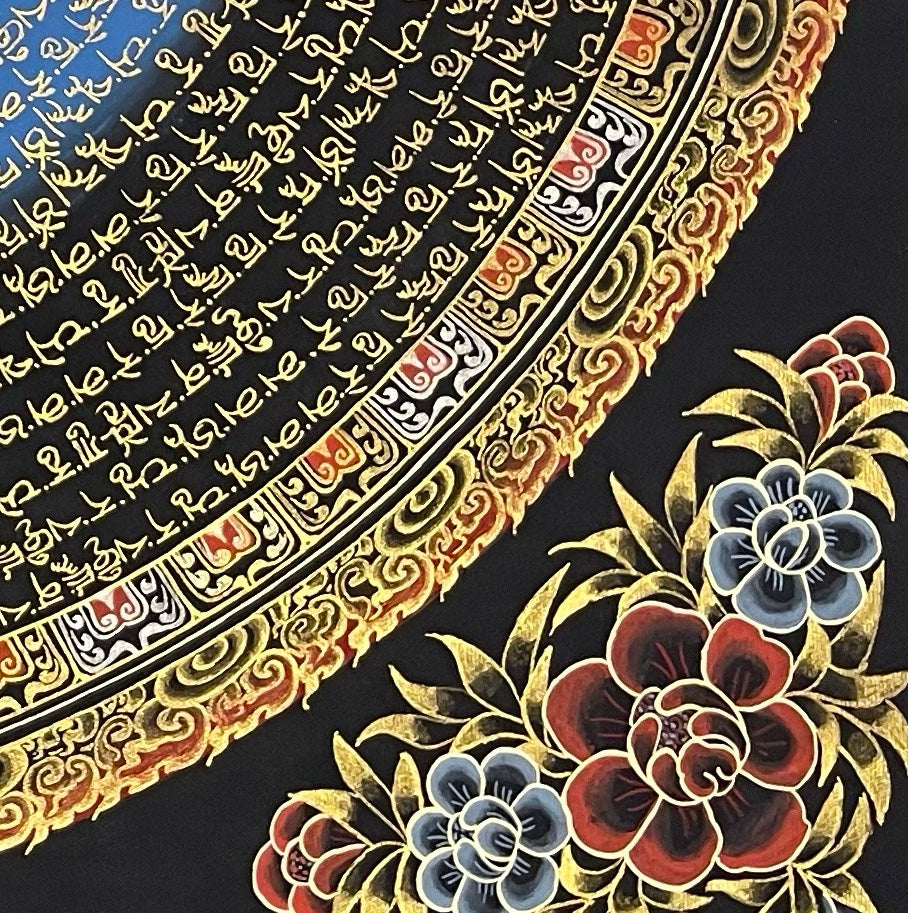 Mantra Mandala thangka, detail: bottom-right corner