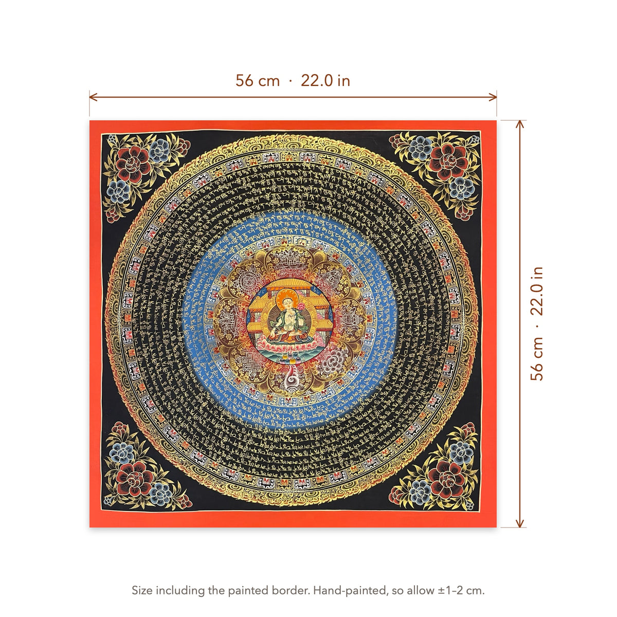 Size diagram: 56 × 56 cm (22.0 × 22.0 in), including the painted border
