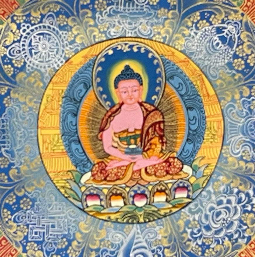 Amitabha Mantra Mandala thangka, detail: centre