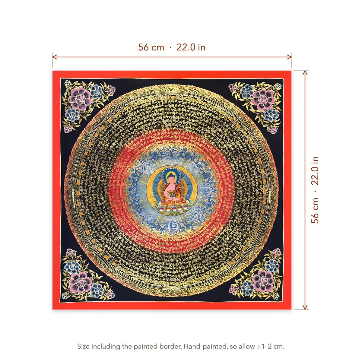 Size diagram: 56 × 56 cm (22.0 × 22.0 in), including the painted border