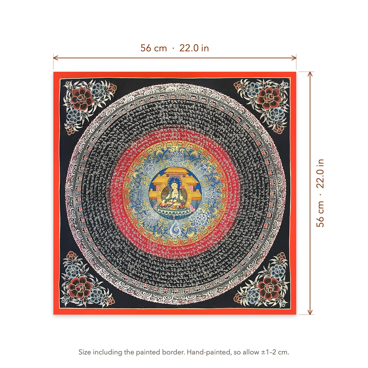 Size diagram: 56 × 56 cm (22.0 × 22.0 in), including the painted border