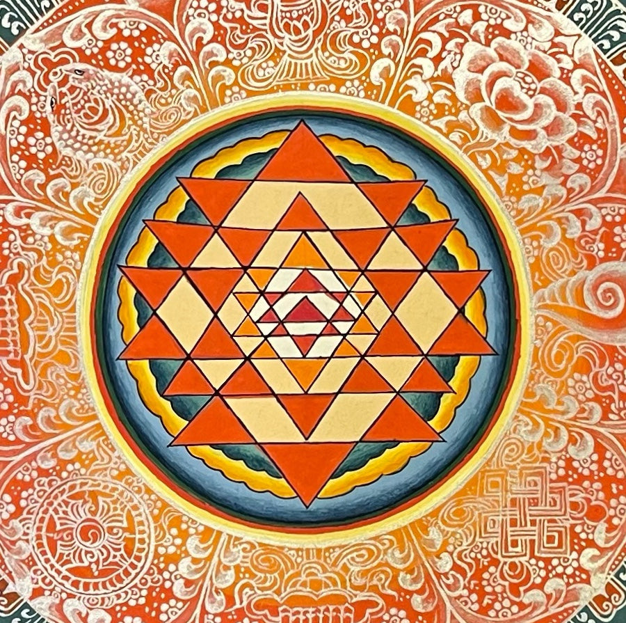 Sri Yantra Mandala thangka, detail: centre
