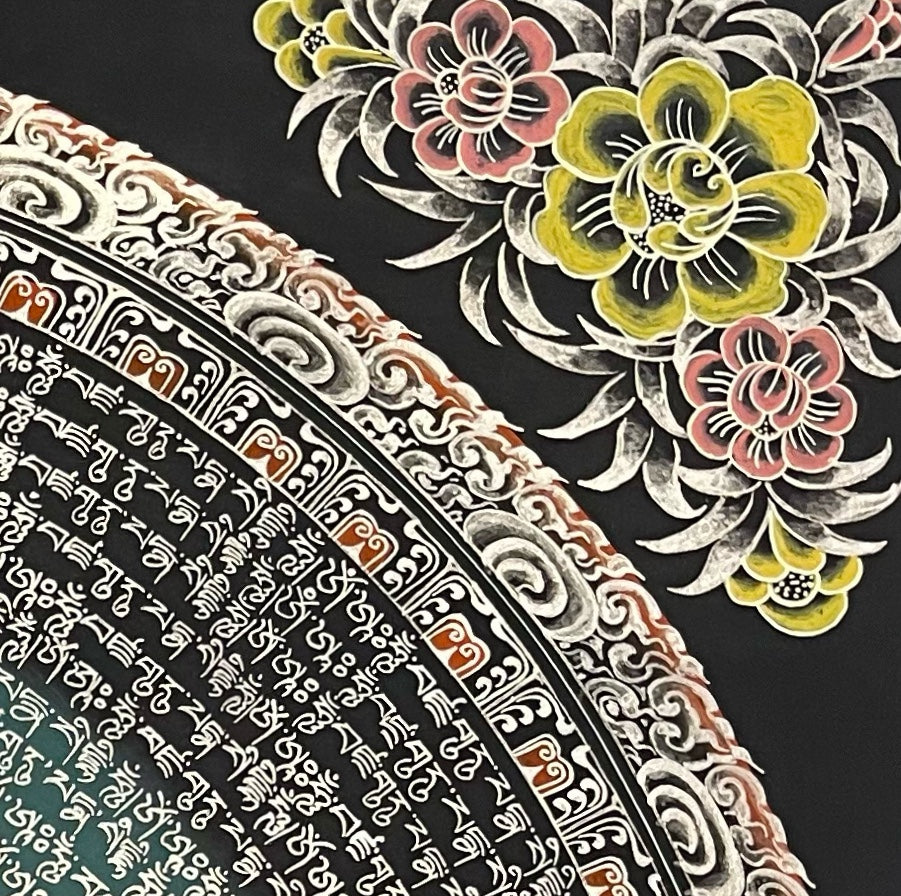 Sri Yantra Mandala thangka, detail: top-right corner