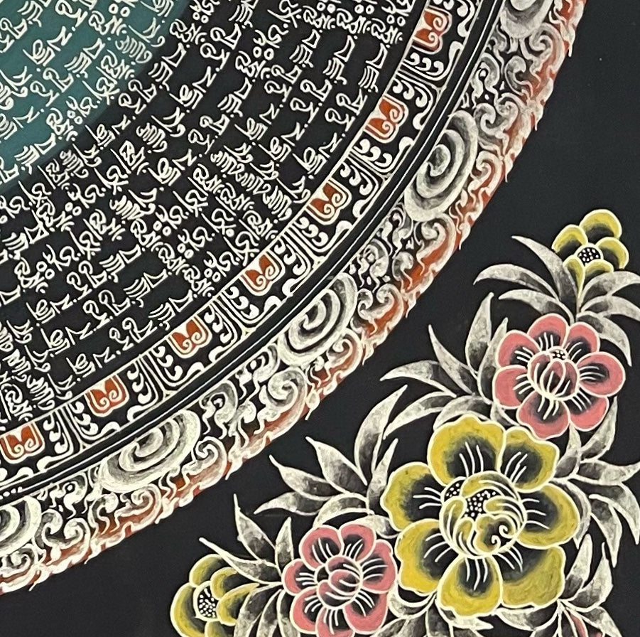 Sri Yantra Mandala thangka, detail: bottom-right corner