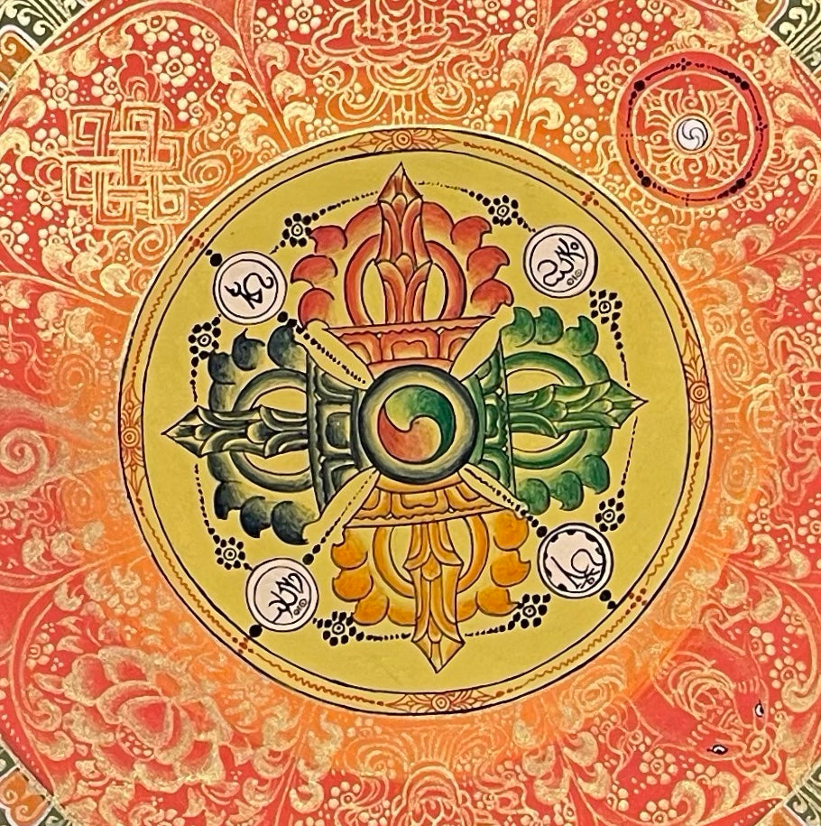 Mantra Mandala thangka, detail: centre