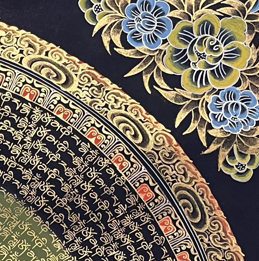 Mantra Mandala thangka, detail: top-right corner