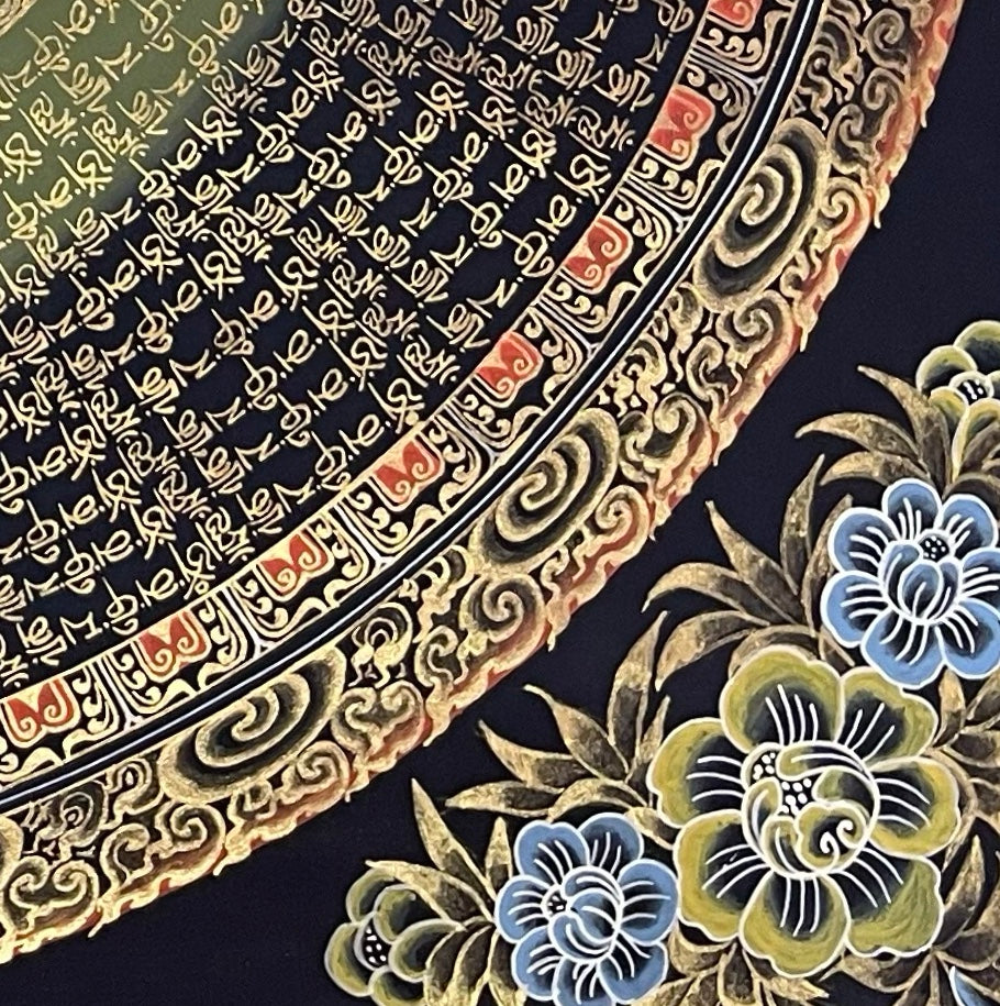 Mantra Mandala thangka, detail: bottom-right corner