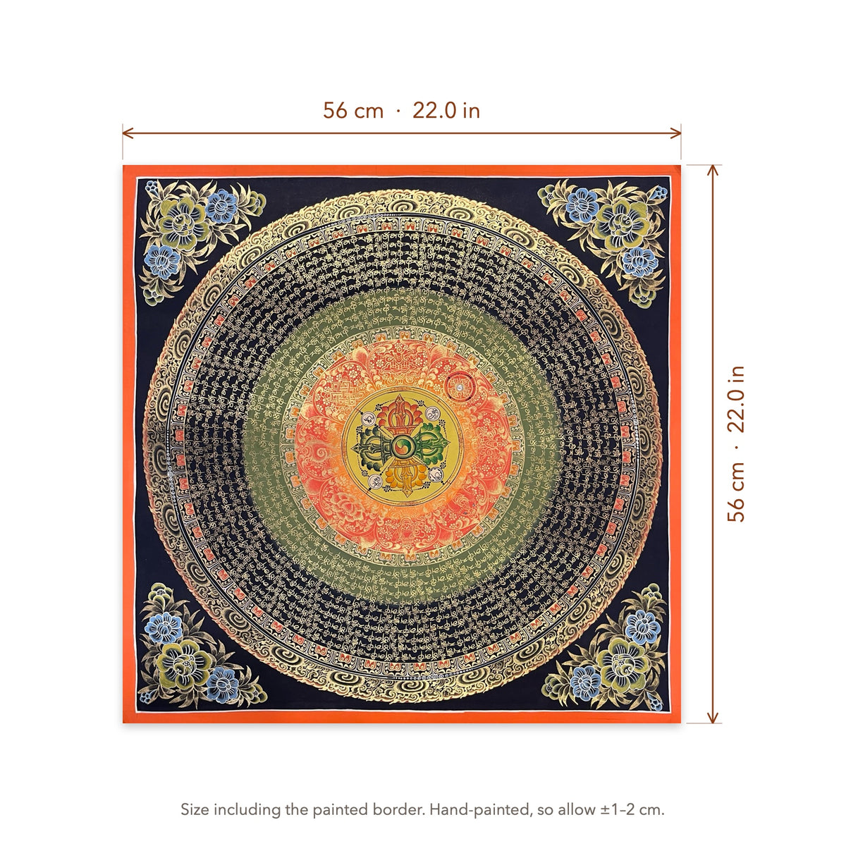 Size diagram: 56 × 56 cm (22.0 × 22.0 in), including the painted border