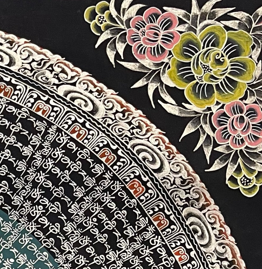 Mantra Mandala thangka, detail: top-right corner