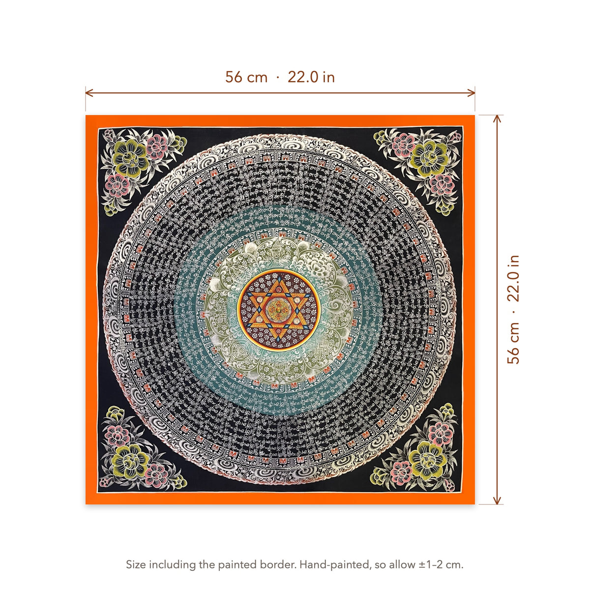 Size diagram: 56 × 56 cm (22.0 × 22.0 in), including the painted border