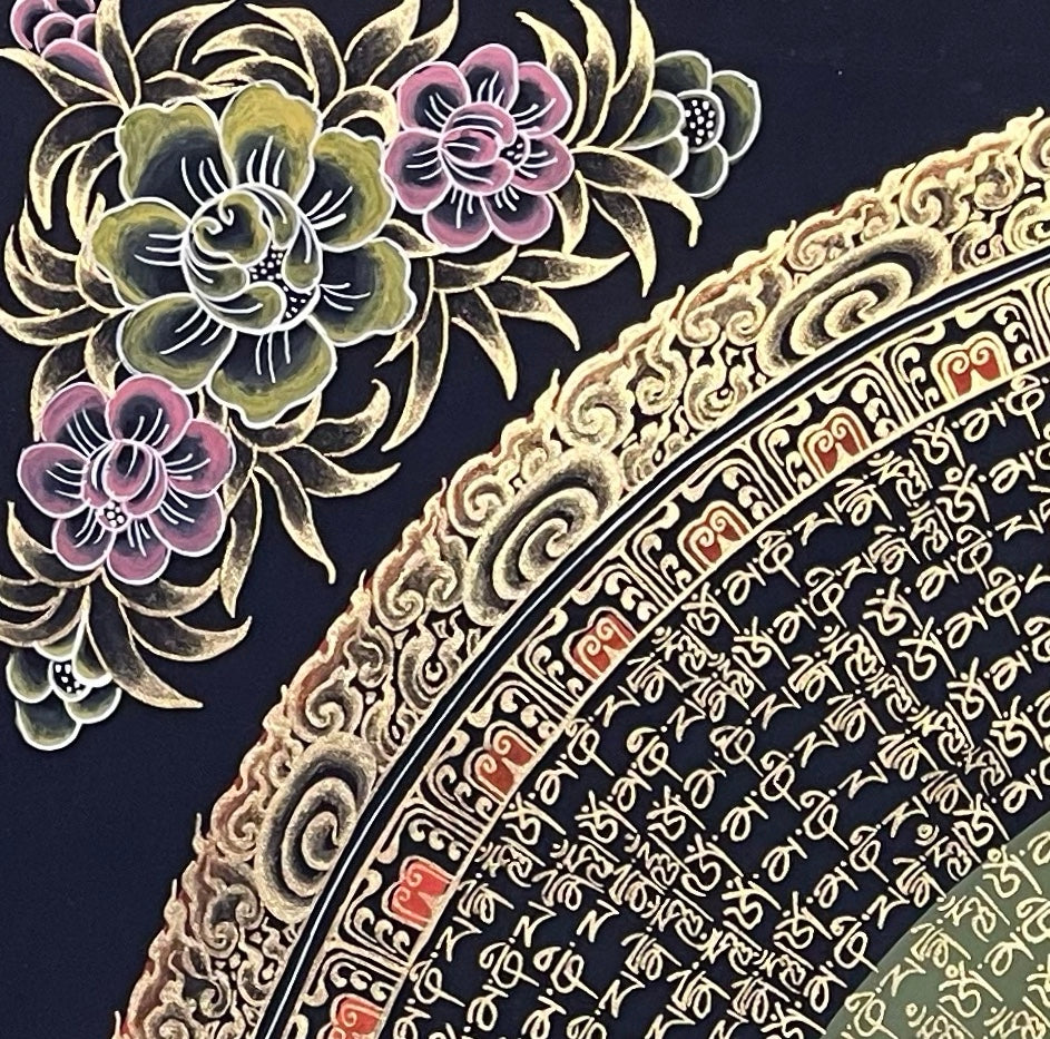 Sri Yantra Mandala thangka, detail: top-left corner