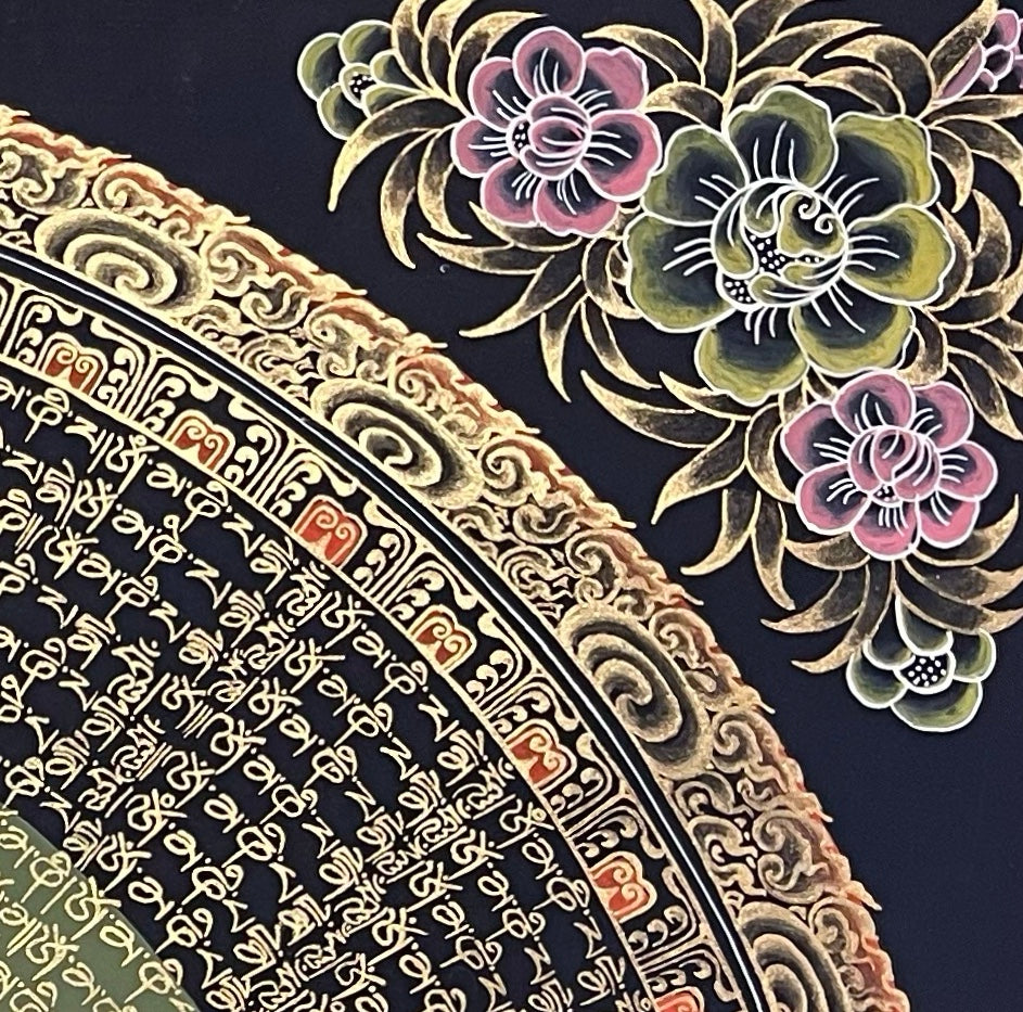 Sri Yantra Mandala thangka, detail: top-right corner