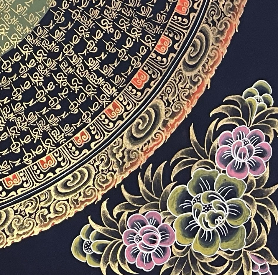 Sri Yantra Mandala thangka, detail: bottom-right corner