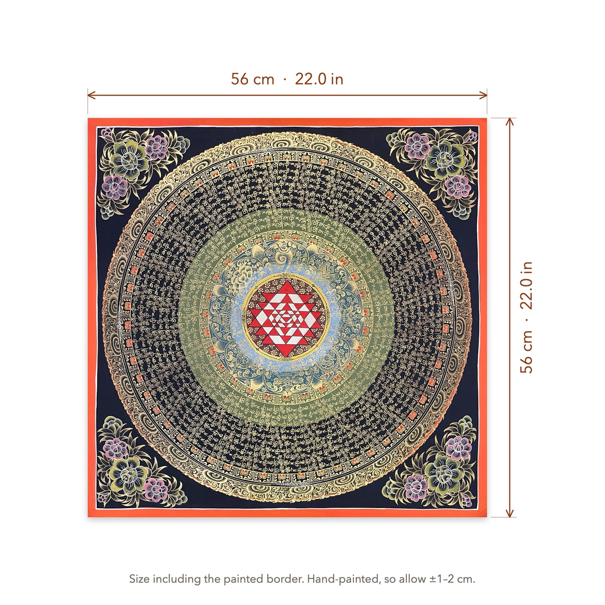 Size diagram: 56 × 56 cm (22.0 × 22.0 in), including the painted border