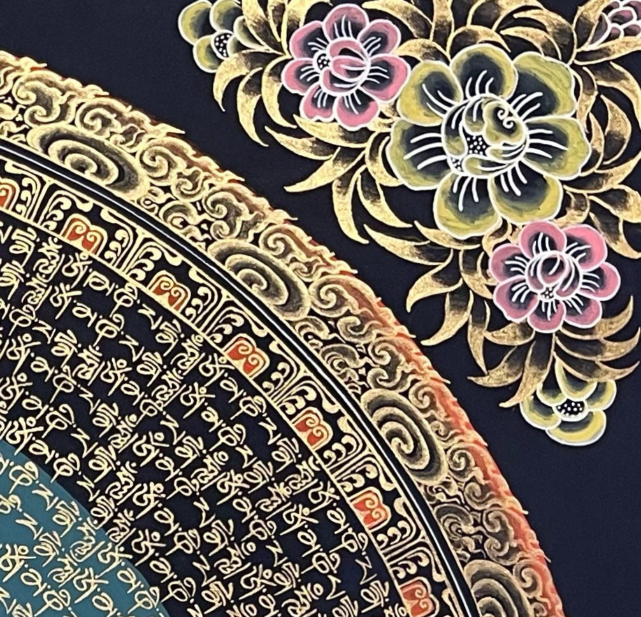 Mantra Mandala thangka, detail: top-right corner