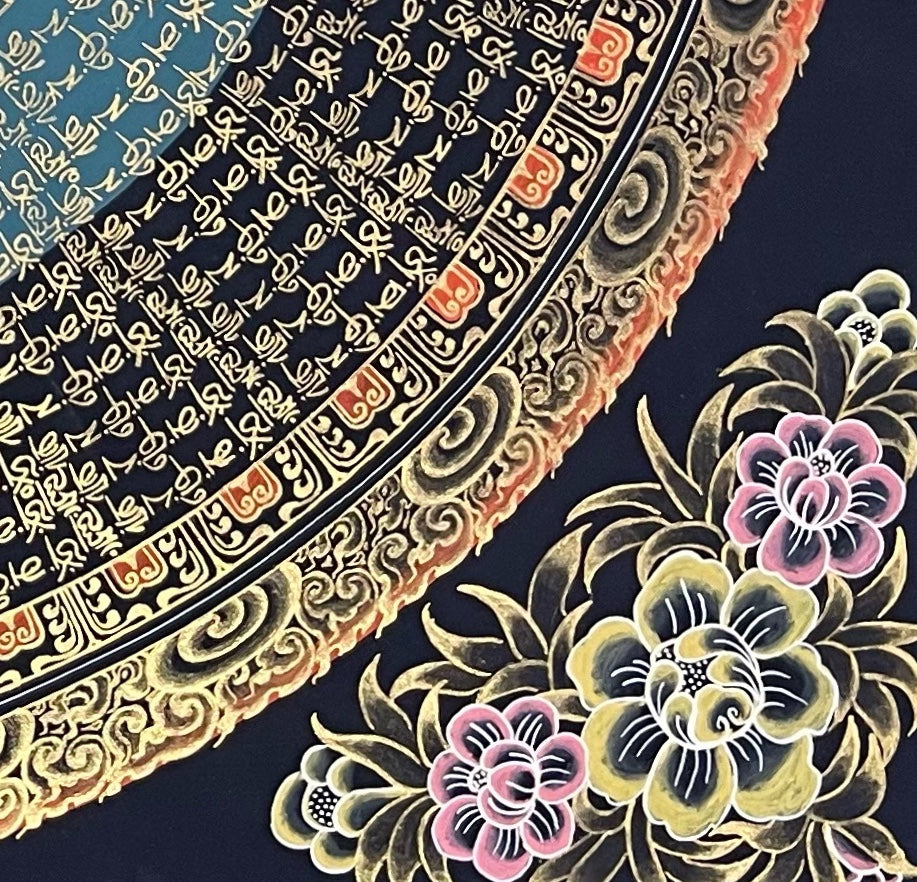 Mantra Mandala thangka, detail: bottom-right corner