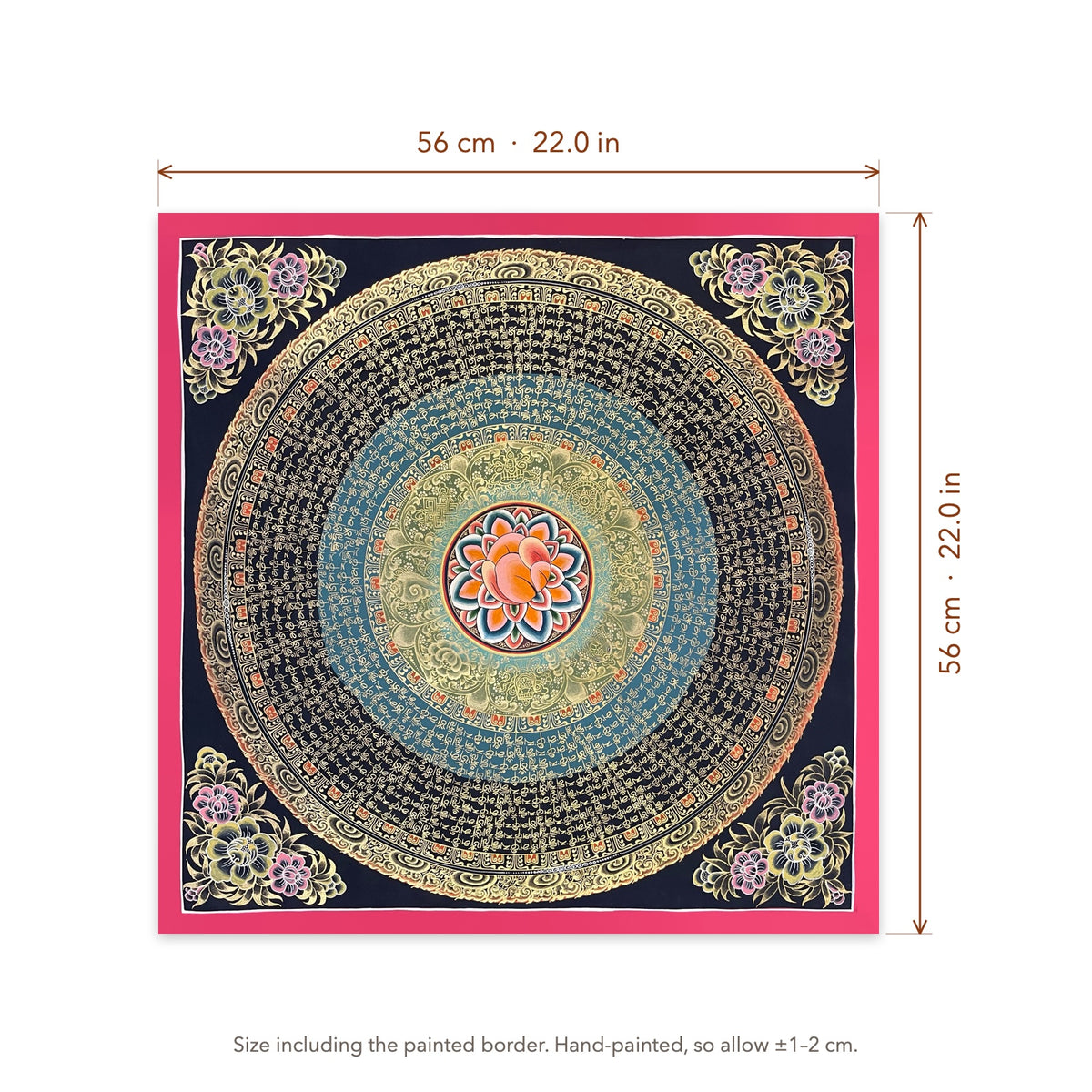 Size diagram: 56 × 56 cm (22.0 × 22.0 in), including the painted border