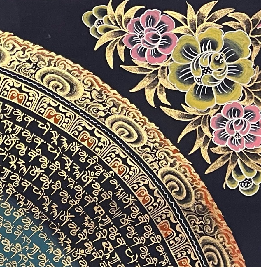 Mantra Mandala thangka, detail: top-right corner
