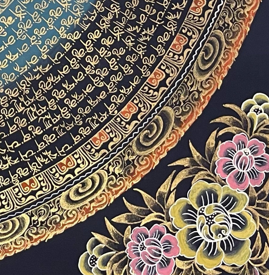 Mantra Mandala thangka, detail: bottom-right corner