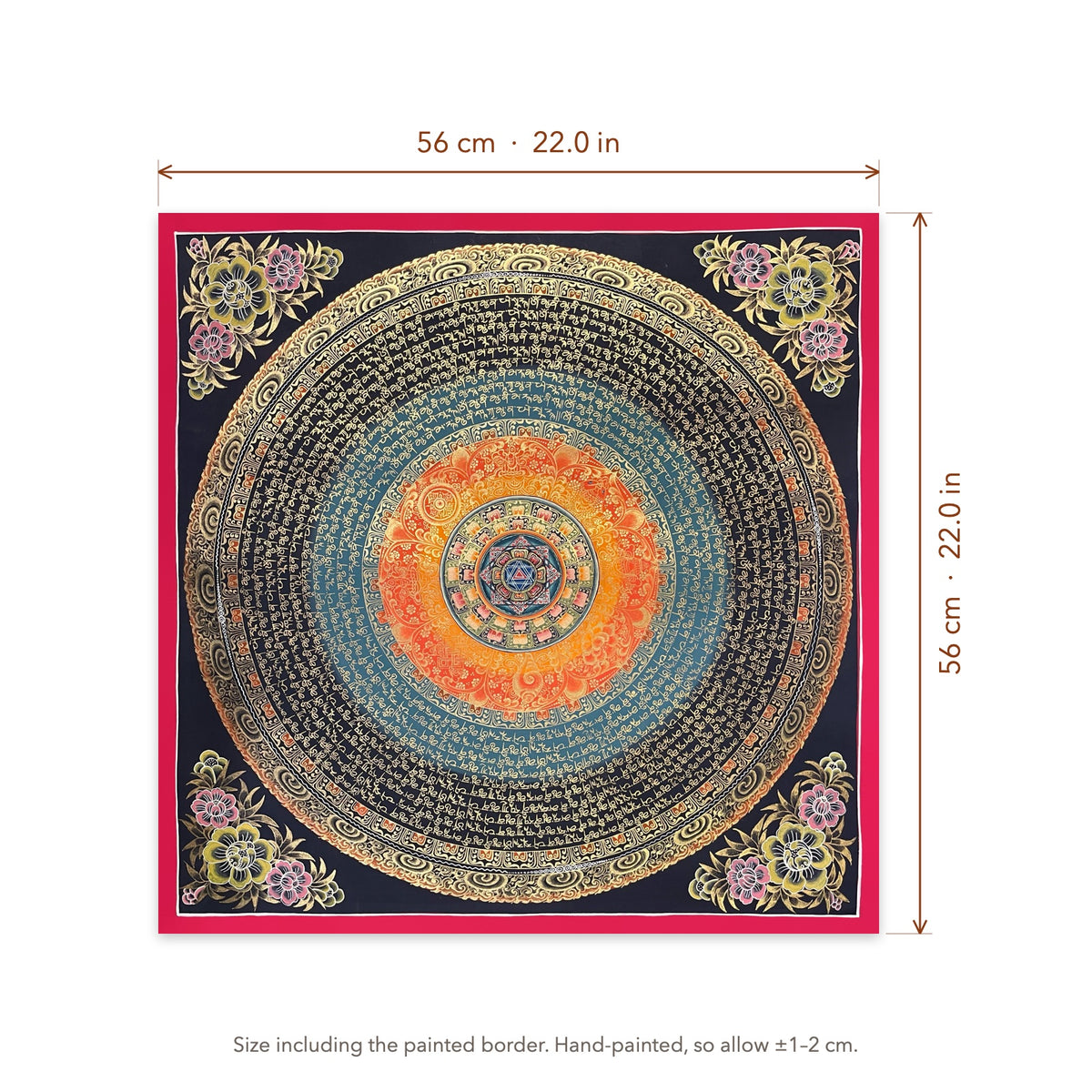 Size diagram: 56 × 56 cm (22.0 × 22.0 in), including the painted border