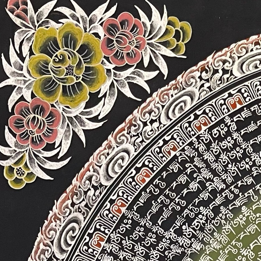 Mantra Mandala thangka, detail: top-left corner
