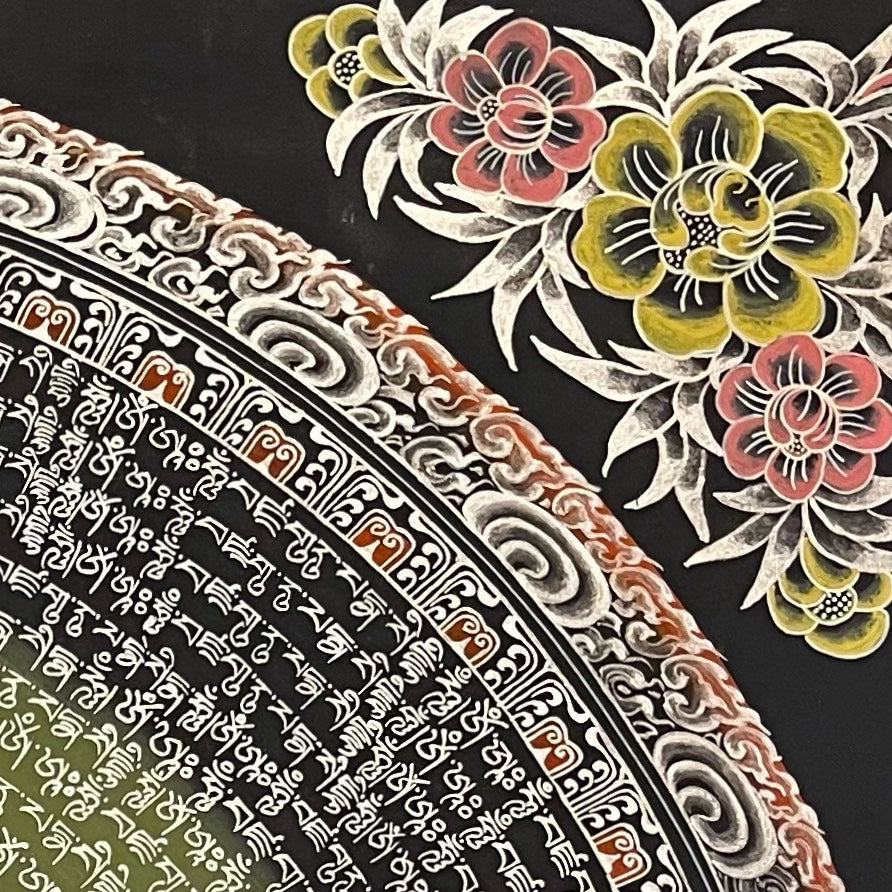 Mantra Mandala thangka, detail: top-right corner