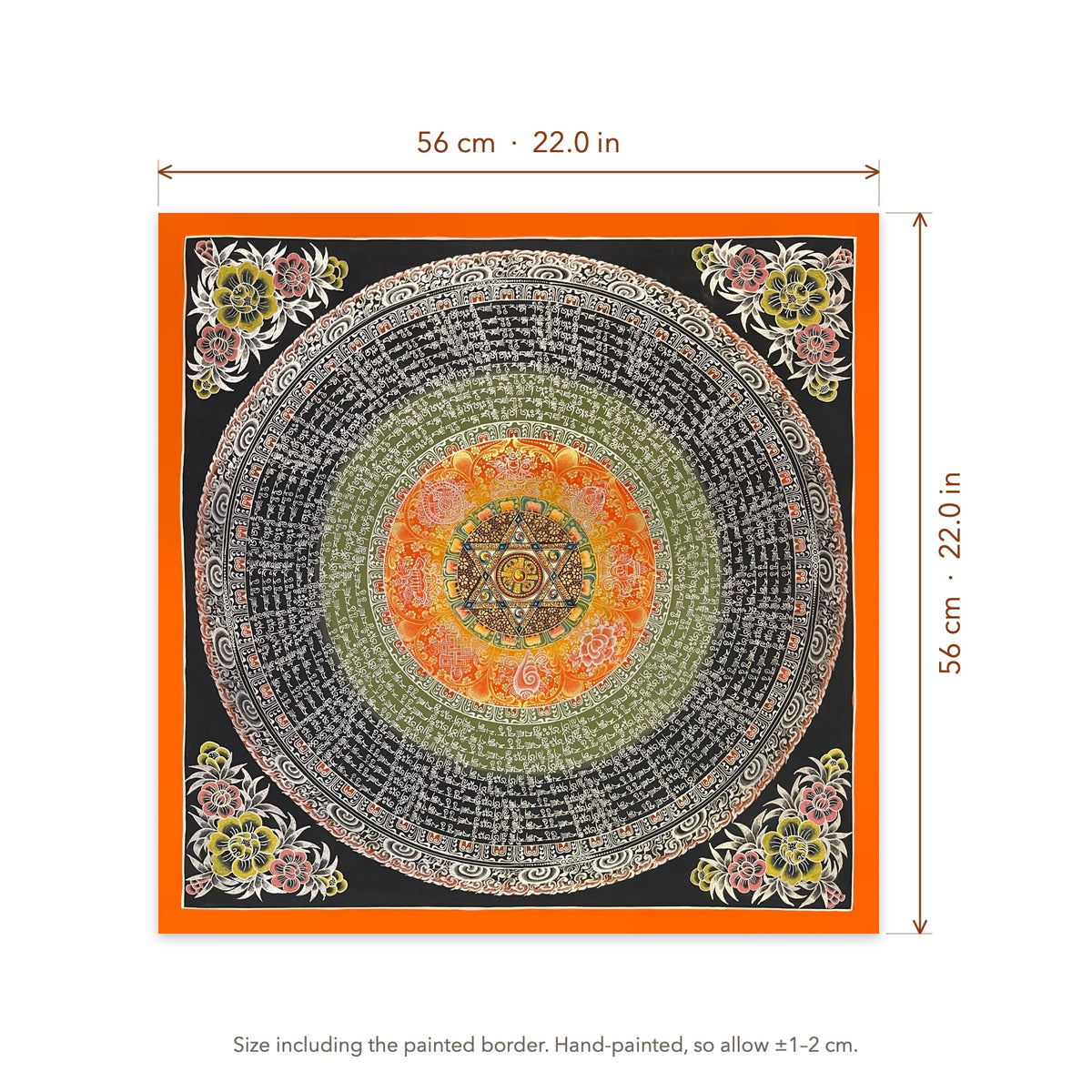 Size diagram: 56 × 56 cm (22.0 × 22.0 in), including the painted border