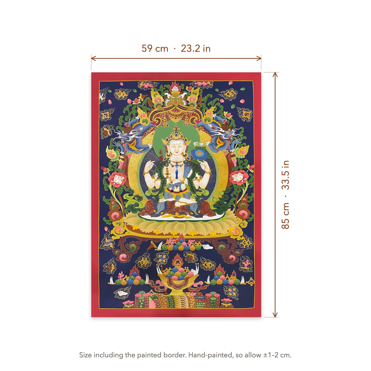 Size diagram: 59 × 85 cm (23.2 × 33.5 in), including the painted border