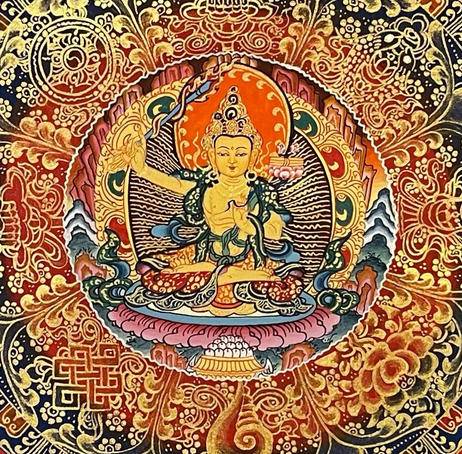 Manjushri Mantra Mandala thangka, detail: centre