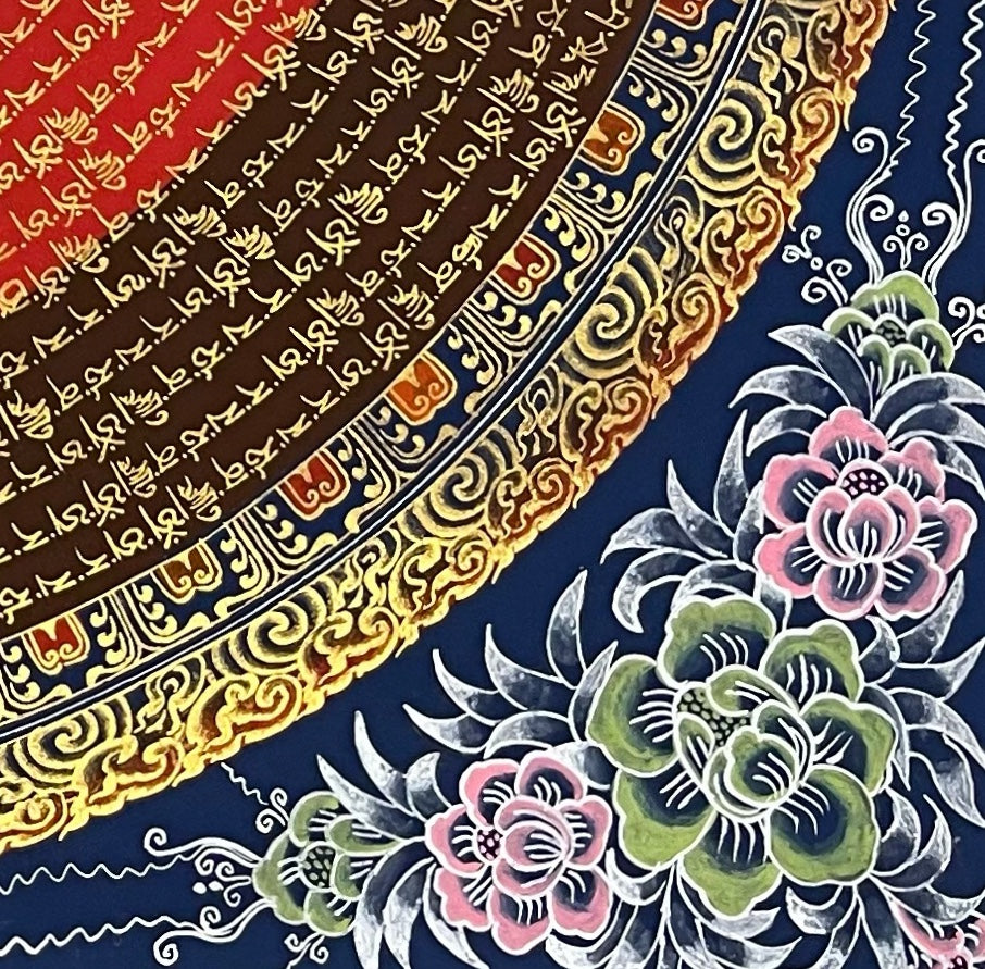 Manjushri Mantra Mandala thangka, detail: bottom-right corner