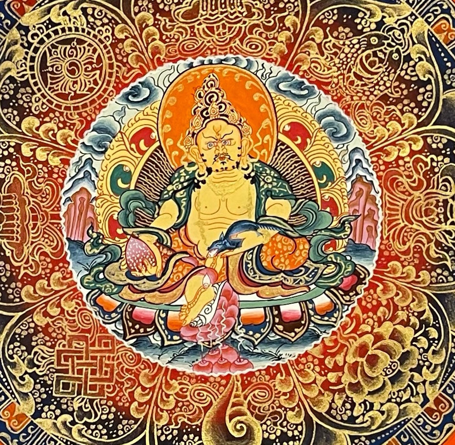 Jambhala Mantra Mandala thangka, detail: centre
