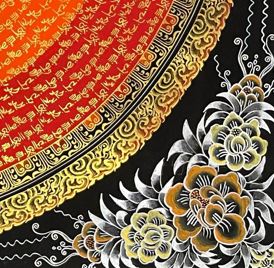 Jambhala Mantra Mandala thangka, detail: bottom-right corner