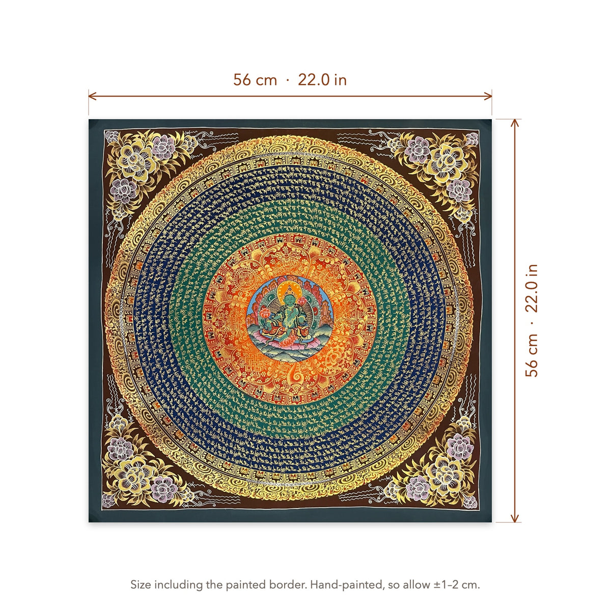 Size diagram: 56 × 56 cm (22.0 × 22.0 in), including the painted border