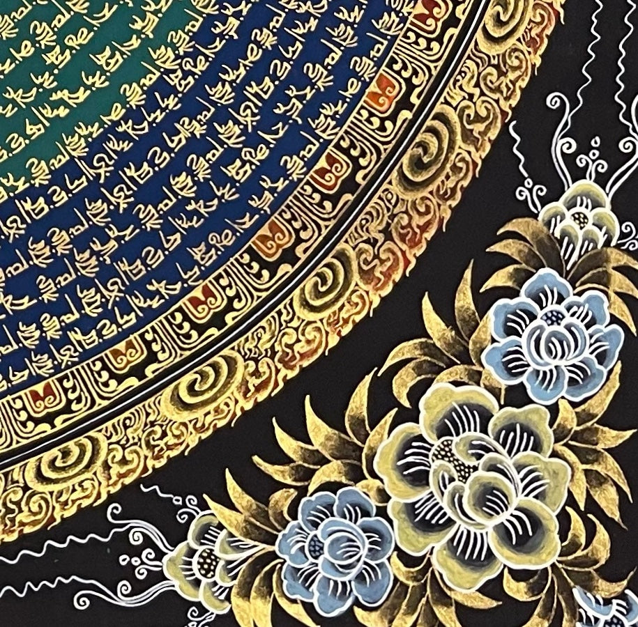 Medicine Buddha Mantra Mandala thangka, detail: bottom-right corner