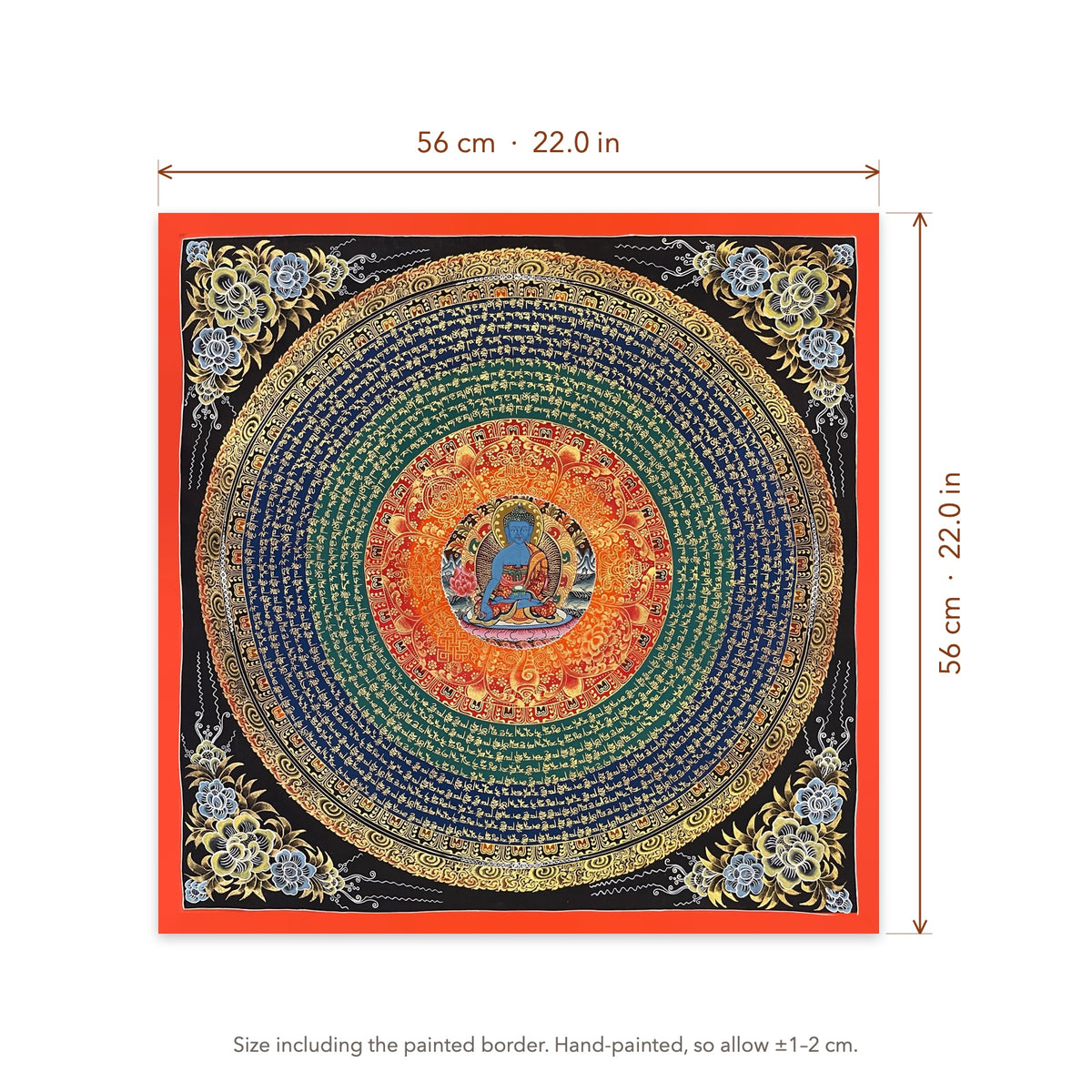 Size diagram: 56 × 56 cm (22.0 × 22.0 in), including the painted border