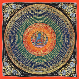 Medicine Buddha Mantra Mandala Thangka – 56×56 cm, Fine Grade