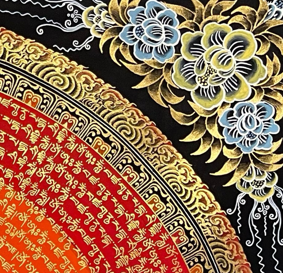 Padmasambhava Mantra Mandala thangka, detail: top-right corner