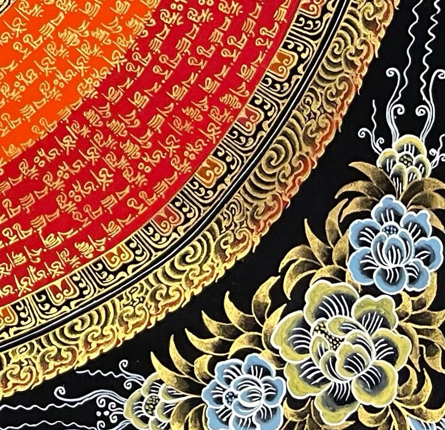 Padmasambhava Mantra Mandala thangka, detail: bottom-right corner