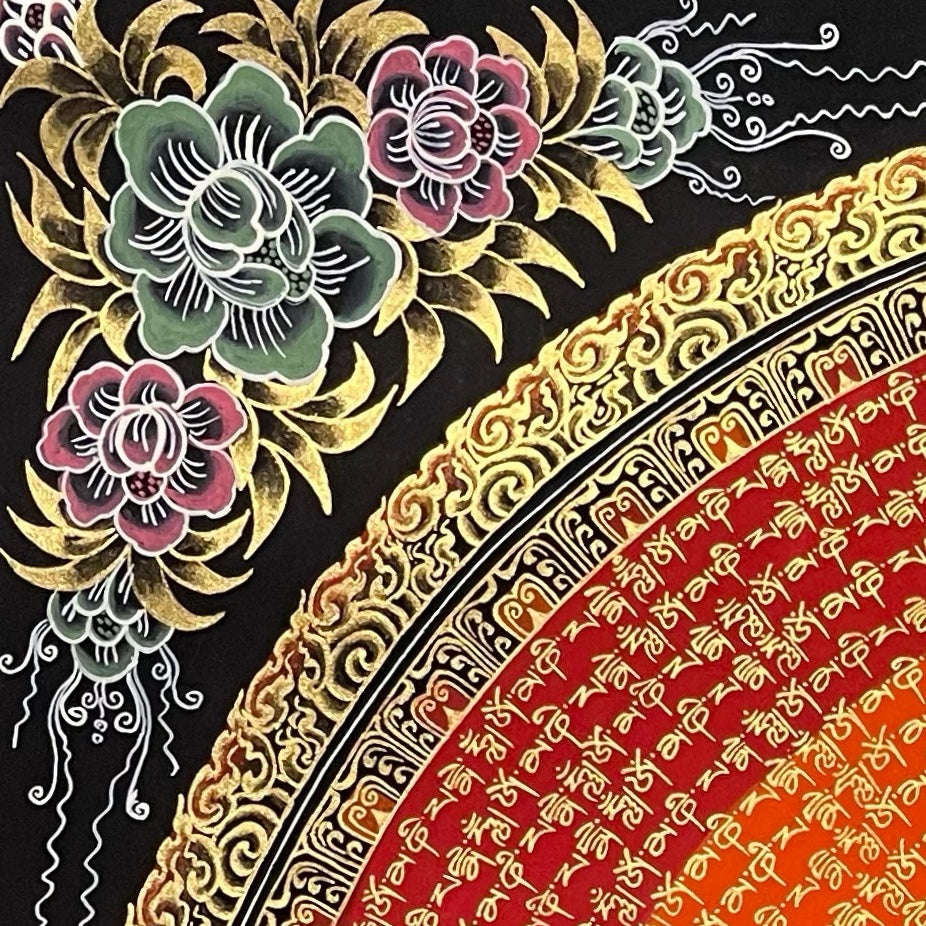 Lokeshwor Mantra Mandala thangka, detail: top-left corner