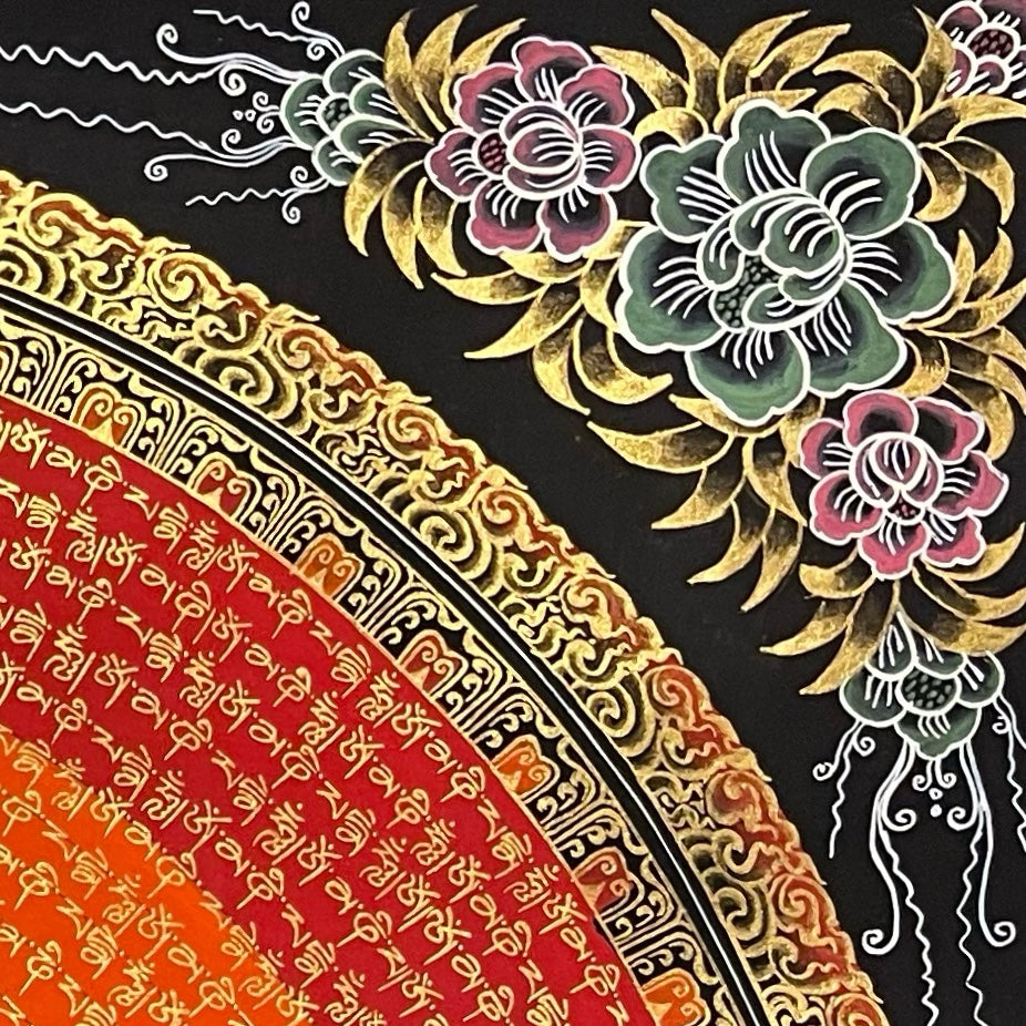 Lokeshwor Mantra Mandala thangka, detail: top-right corner