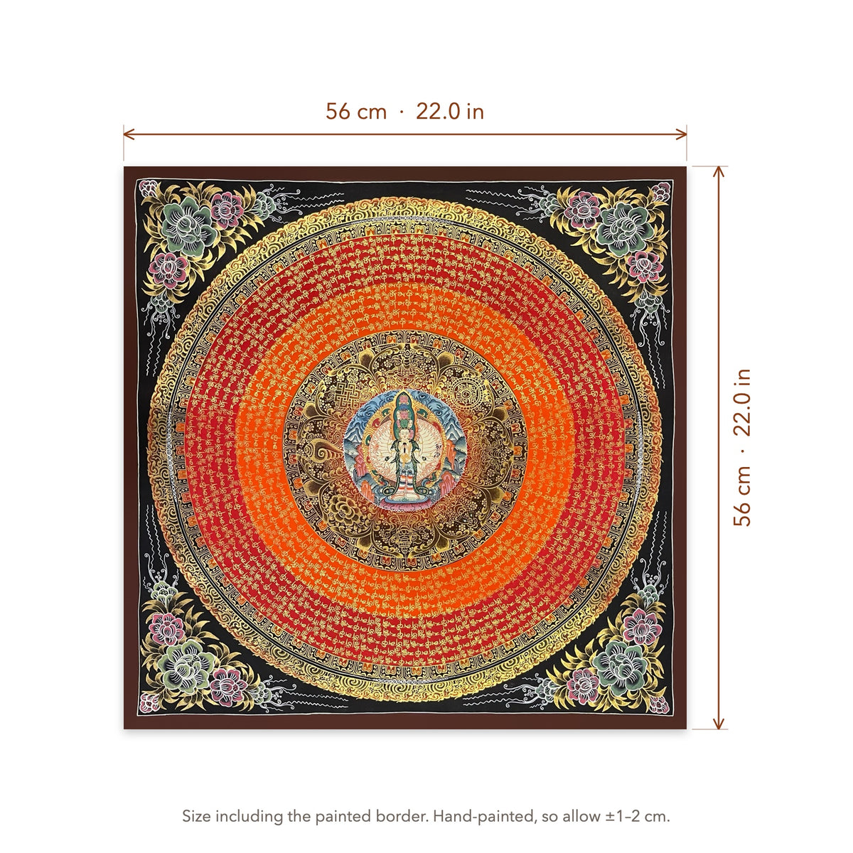 Size diagram: 56 × 56 cm (22.0 × 22.0 in), including the painted border