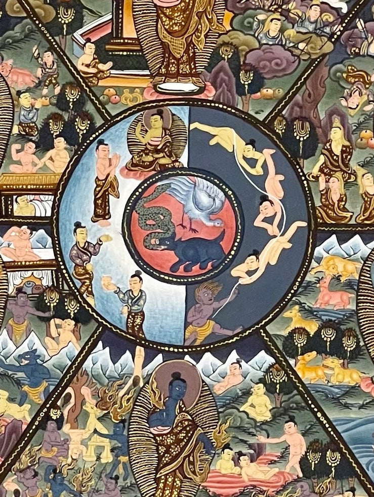 Wheel of Life thangka, detail: centre