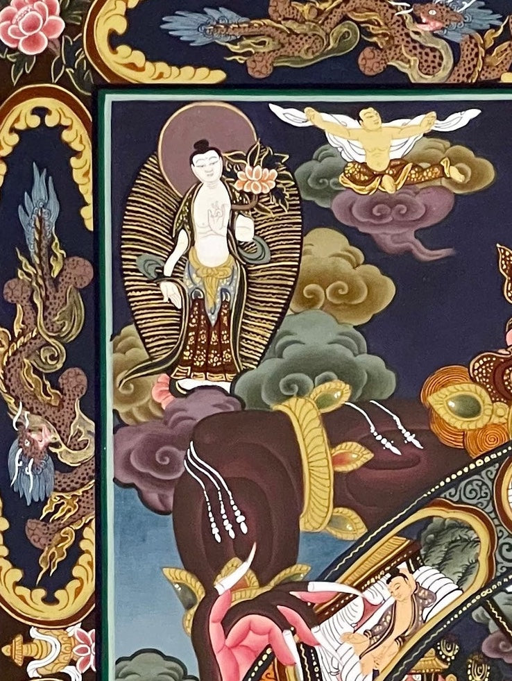 Wheel of Life thangka, detail: top-left corner