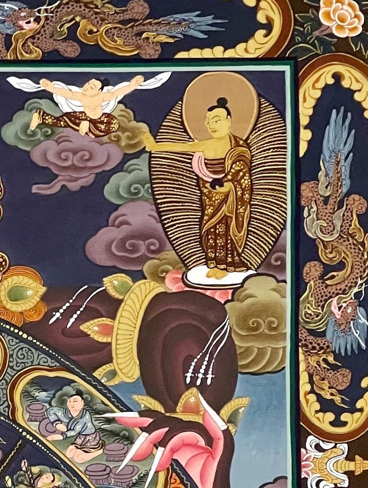 Wheel of Life thangka, detail: top-right corner