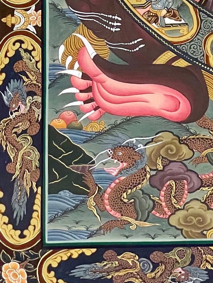 Wheel of Life thangka, detail: bottom-left corner