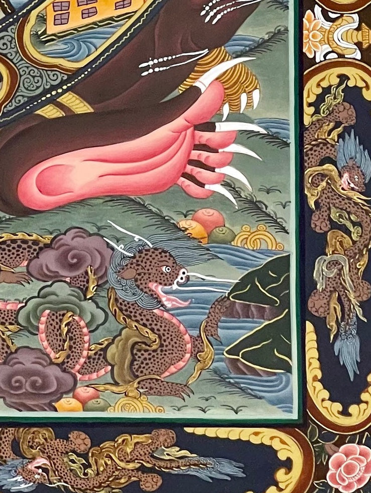 Wheel of Life thangka, detail: bottom-right corner