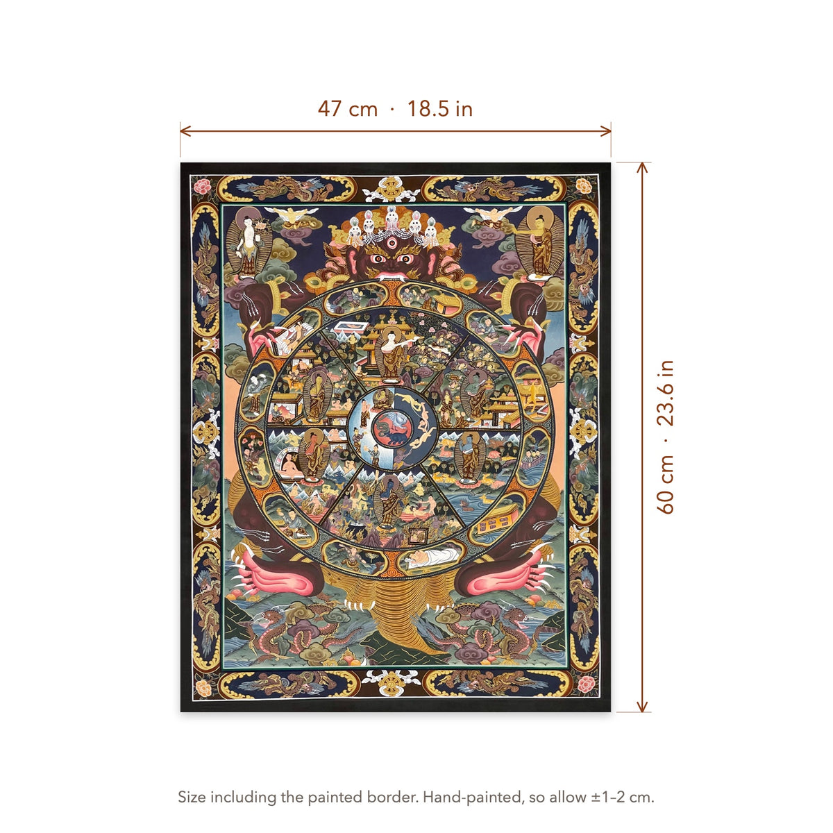 Size diagram: 47 × 60 cm (18.5 × 23.6 in), including the painted border